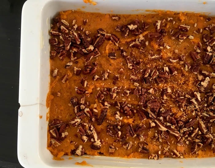 Toasted pecans on candied yams