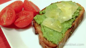 Broad Bean spread with parmesan shavings