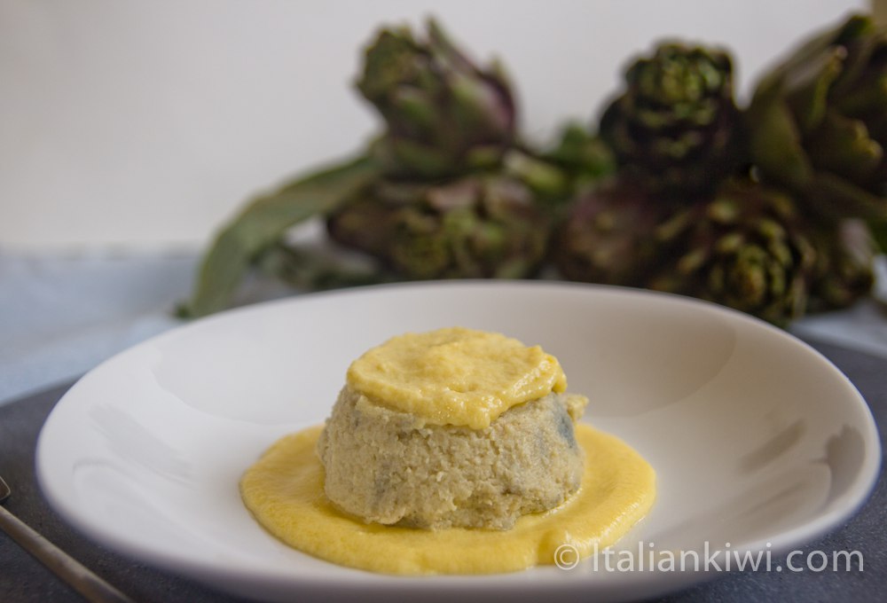 Artichoke flan with fontina cream