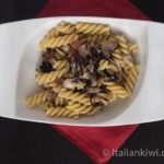 pasta with red lettuce, speck and gorgonzola