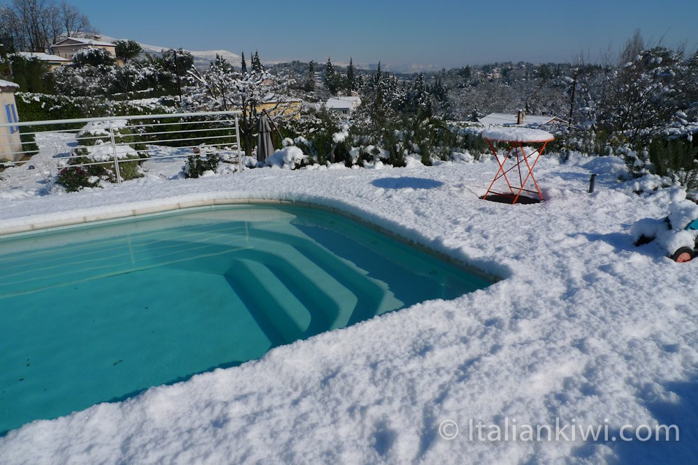 Snow around our pool