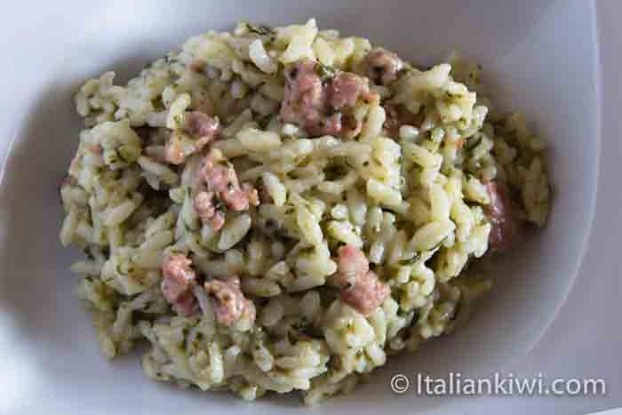 Beer Risotto with Sausage and Spinach