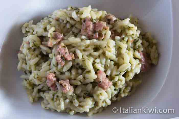 Beer Risotto with Sausage and Spinach