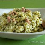 Risotto with beer, sausage and spinach