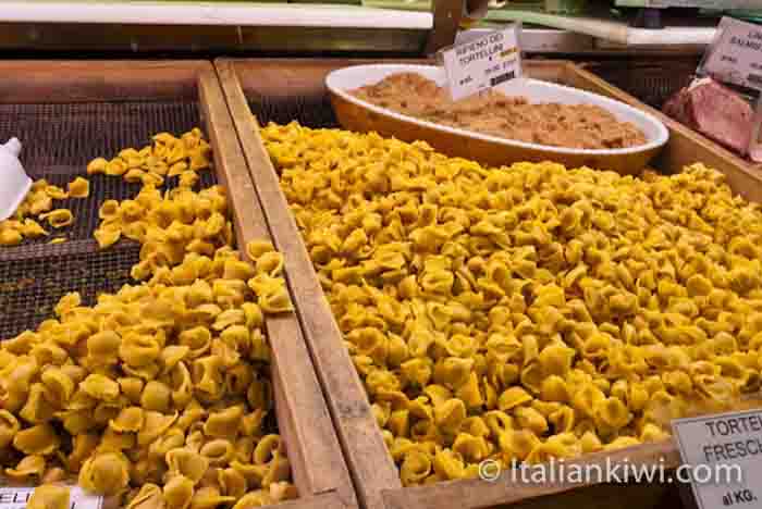 Fresh tortellini in Bologna, Italy