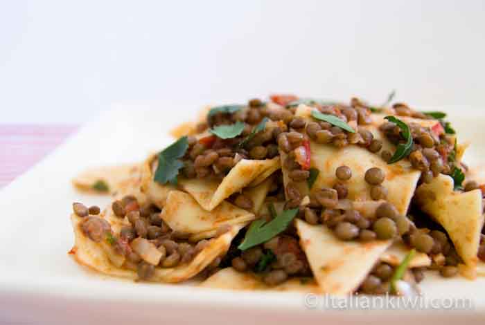 Fresh pasta with lentil sauce