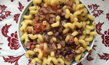 Cellentani with Radicchio, Bacon and Olives