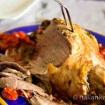 Roasted leg of lamb encrusted with rosemary and garlic