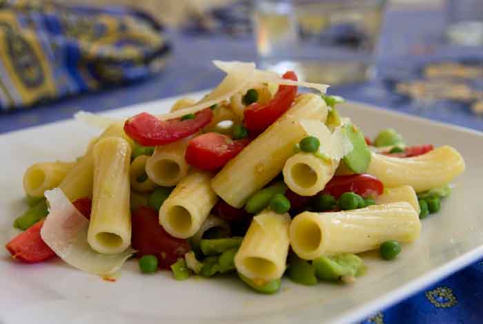 Pasta Salad with Fava Beans , Tomatoes and Parmesan