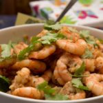 marinated shrimps with tomato and avocado salsa