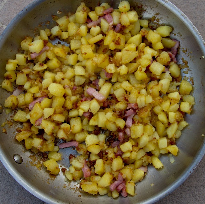 cooked potato mixture for tartiflette