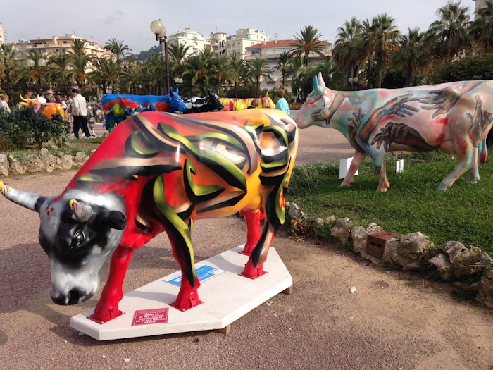 Painted cows in Cannes, France
