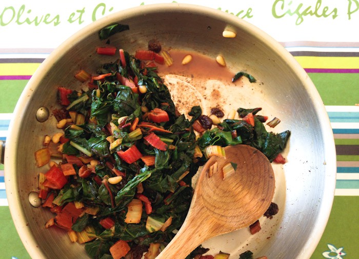 Rainbow chard with raisins and pinenuts