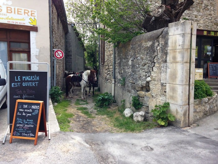 Horse parking in Saoû, France