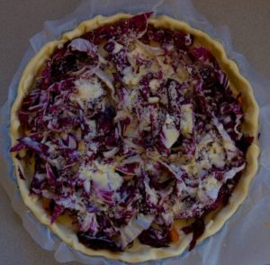 Pumpkin radicchio tart before cooking