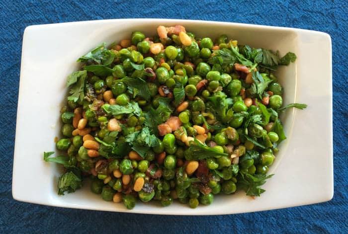 peas with pancetta and pine nuts