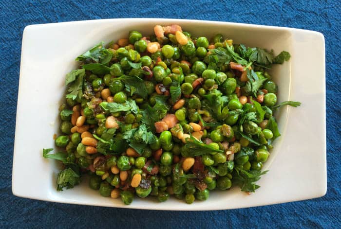 peas with pancetta and pine nuts