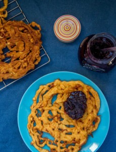 Strauben with blueberry jam
