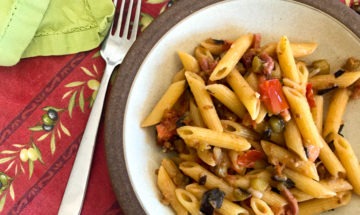 Pasta with Eggplant, Speck, and Tomato